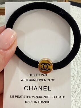 New ✨ Black Velvet Elastic Hair Tie with Gold CC Hardware ❣️❣️